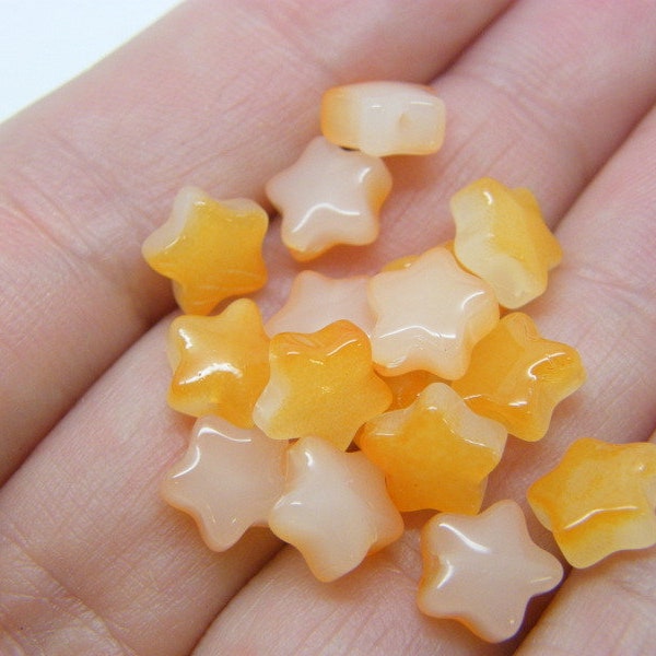 30 Star beads two toned orange yellow glass AB402