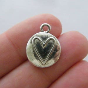 16 Heart charms antique silver tone H314
