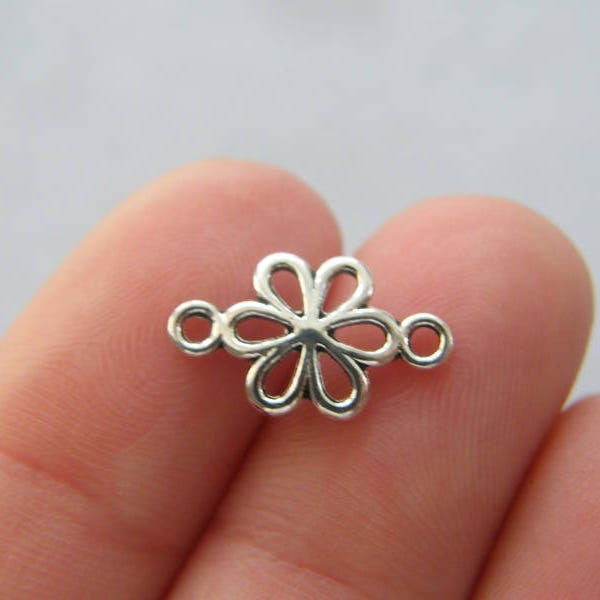 14 Flower connector charms antique silver tone F205