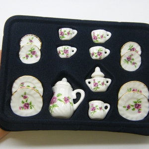 1 White gold pink and green flower porcelain coffee tea set 24