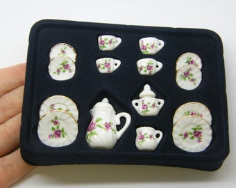 1 White gold pink and green flower porcelain coffee tea set 24