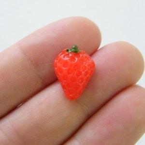 28 Cabochon d'embellissement fraise rouge vert résine FD456