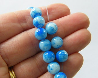 100 Dark blue and white mottled 8mm beads glass B185 - SALE 50% OFF