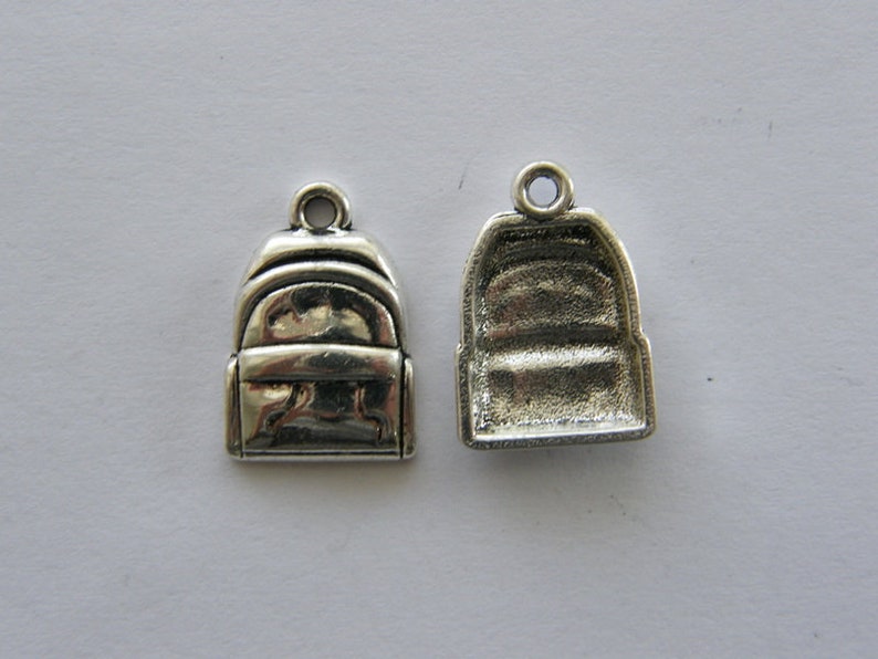 10 Backpack charms antique silver tone CA93 image 4