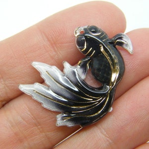 6 Goldfish fish pendants black acrylic FF36