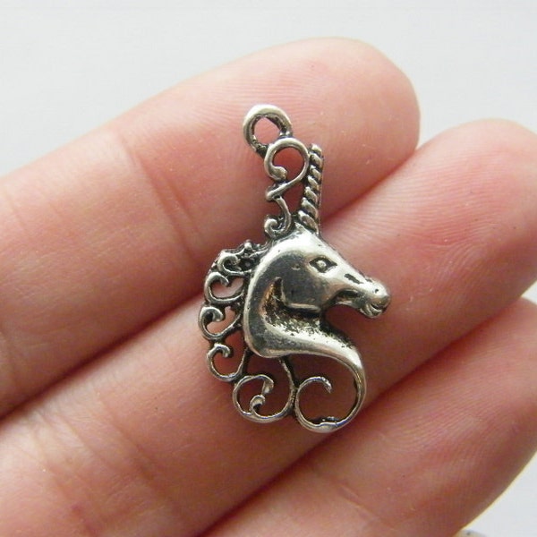 12 Unicorn Charms antique silver tone A556