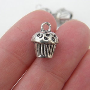 8 Cupcake charms antique silver tone FD130 image 1