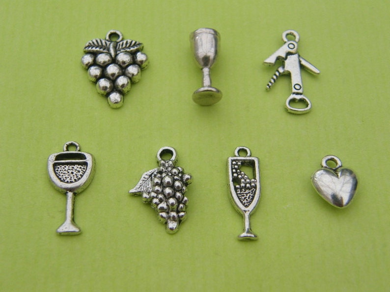 The Love Wine Charms Collection 7 different antique silver tone charms image 2