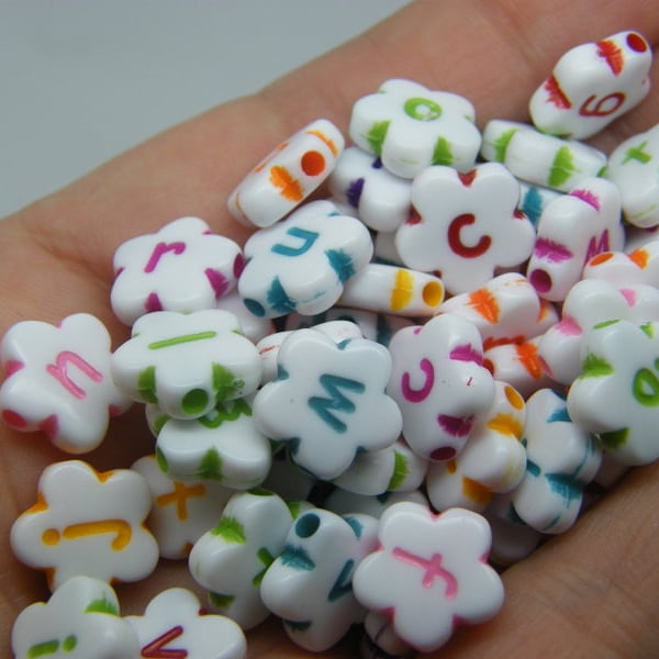 100 Flower beads alphabet letter RANDOM acrylic  BB638