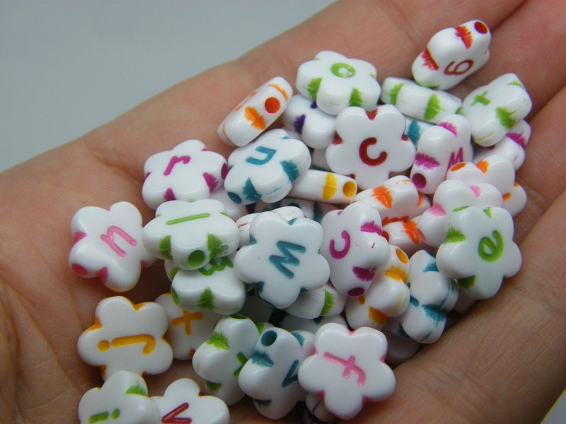 100 Flower Beads Alphabet Letter RANDOM Acrylic BB638 Etsy