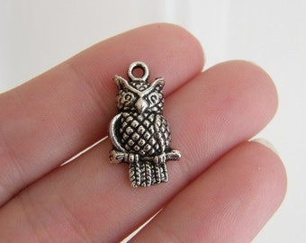 10 Owl charms antique silver tone B299