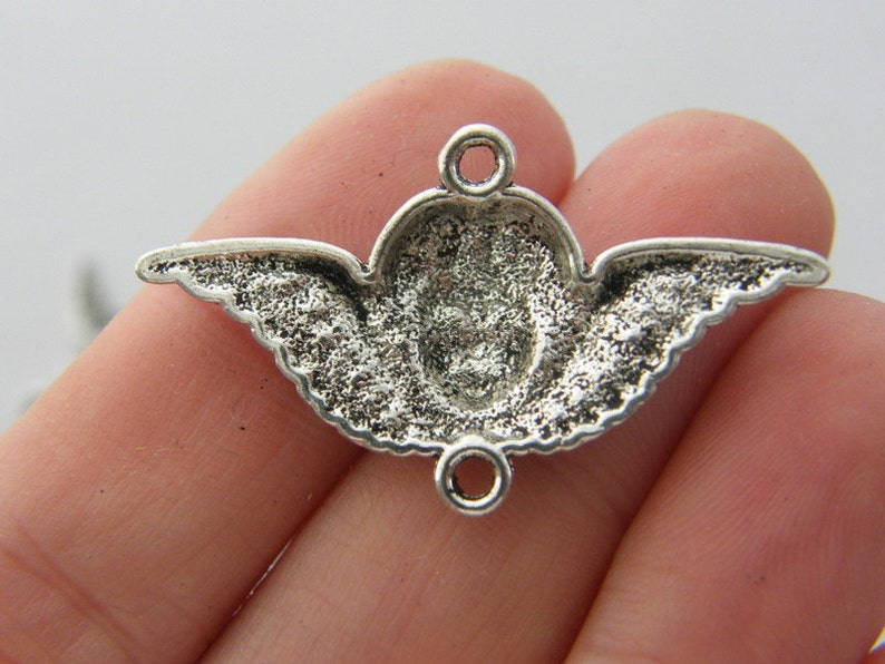 BULK 30 Angel connector charms antique silver tone AW148