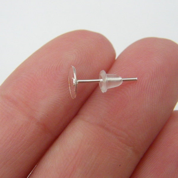 BULK 800 Earring posts with stoppers 12 x 6mm silver plated FS477