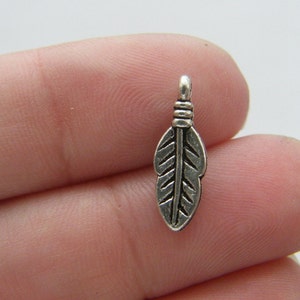 BULK 50 Feather charms antique silver tone B218 - SALE 50% OFF
