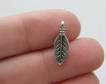 BULK 50 Feather charms antique silver tone B218 - SALE 50% OFF