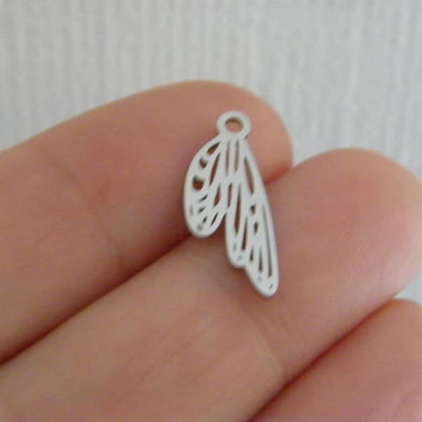 2 Dragonfly wing charms silver stainless steel A550