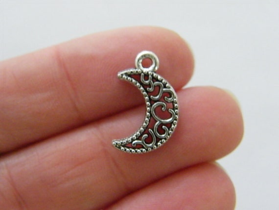 14 Moon charms antique silver tone M4