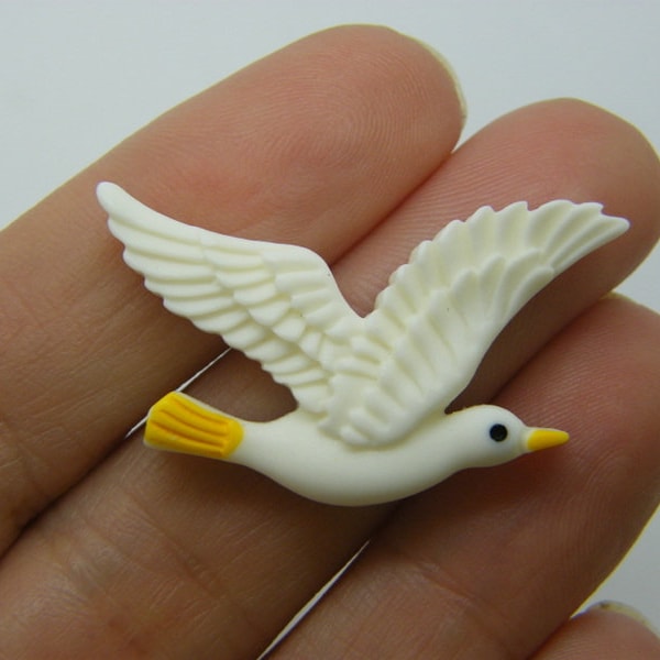 6 Seagull bird embellishment cabochons resin B211