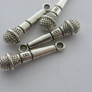 8 Microphone charms antique silver tone MN36 image 4