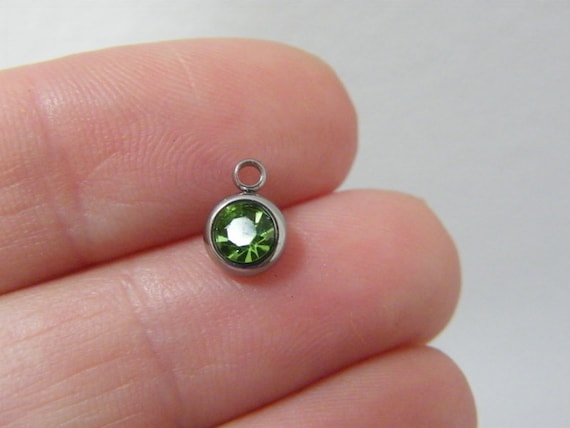 6 August Green Rhinestone Birthstone Charms Stainless Steel | Etsy