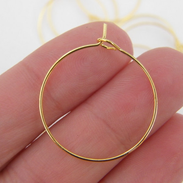 24 Wine glass charm hoops 29 x 25mm gold plated FS175