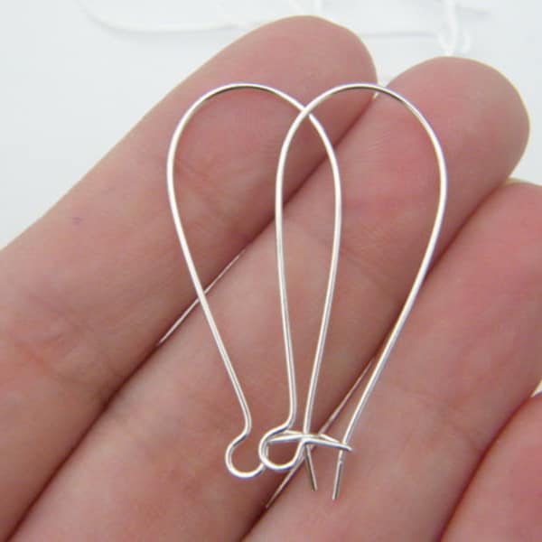 30 Kidney ear wire earring hooks 16 x 38mm silver plated