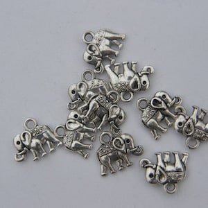 10 Elephant charms antique silver tone A536 image 2