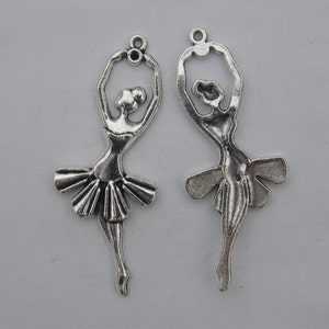 2 Ballerina pendants antique silver tone FB41 image 2