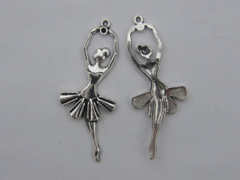 2 Ballerina pendants antique silver tone FB41 image 2