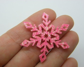 10 Embellissement flocon de neige rose paillettes A04