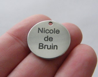 BULK 10 Custom made laser engraving - you choose the words tag charm 20mm stainless steel TAG9