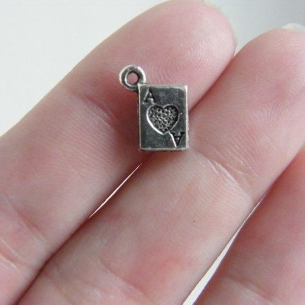 BULK 50 Ace of hearts card charms antique silver tone P281 - SALE 50% OFF