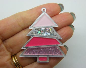 4 kerstboomhangers roze acryl CT98