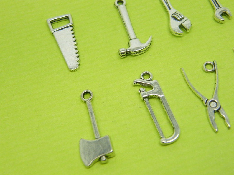 The Tool Charm Collection 8 different antique silver tone charms image 3