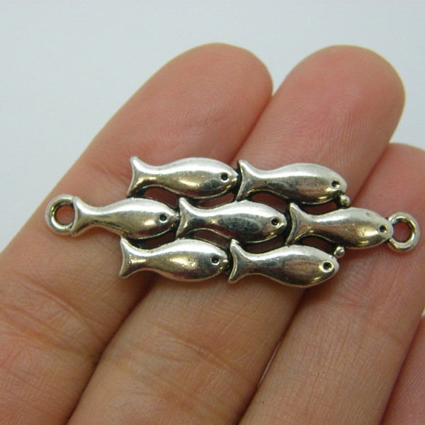 2 School of fish connector charms antique silver tone FF23