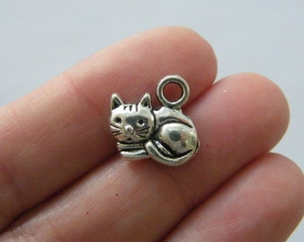 10 Cat charms antique silver tone A868