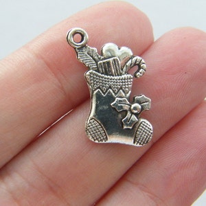 12 Christmas stocking charms antique silver tone CT59