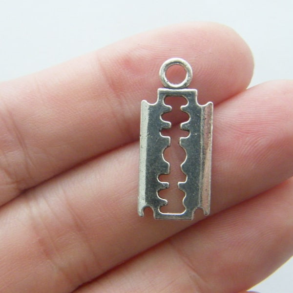 BULK 50 Razor blade charms antique silver tone P243