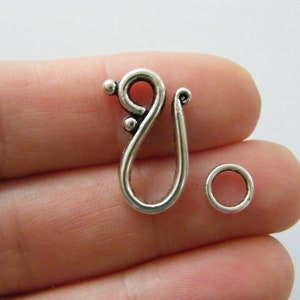 Hook and eye clasp 14 mm Silver tone 925 x1 - Perles & Co