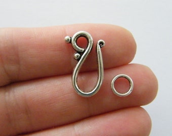 16 Hook clasps antique silver tone FS330