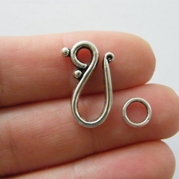 8 Hook clasps antique silver tone FS330