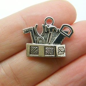 4 Tool box charms antique silver tone P550