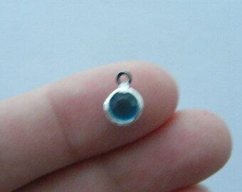4 December birthstone 6mm charms blue zircon silver plated