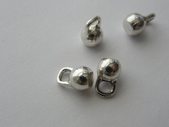 4 Kettle bell charms antique silver tone SP203