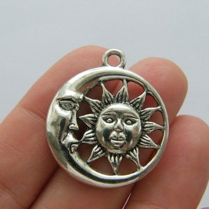BULK 20 Moon and sun pendants antique silver tone S99