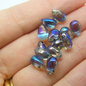 20 Mermaid tear dark slate blue AB glass beads FF83