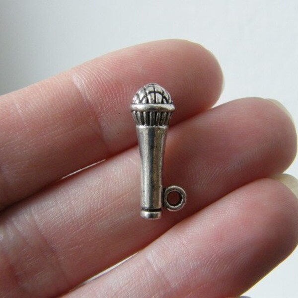 6 Microphone charms (double sided and 3D ) 21 x 8mm tibetan silver  ( FREE combined shipping )