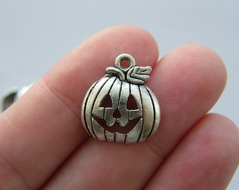 BULK 50 Halloween pumpkin charms antique silver tone HC176