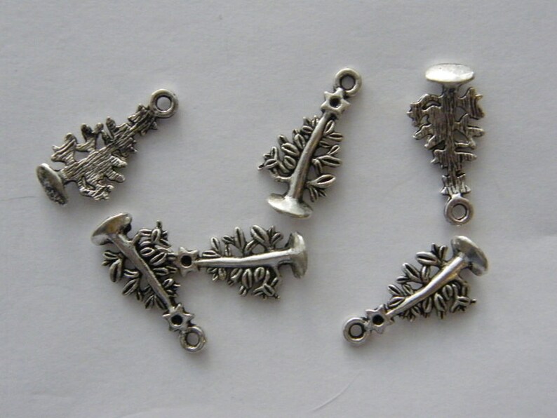 BULK 50 Christmas tree charms antique silver tone CT17