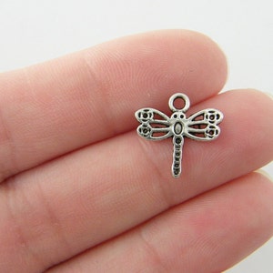 24 Dragonfly charms antique silver tone A405